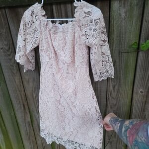 ASTR The Label Blush Pink Off-Shoulder Bishop Sleeve Mini Dress Xs